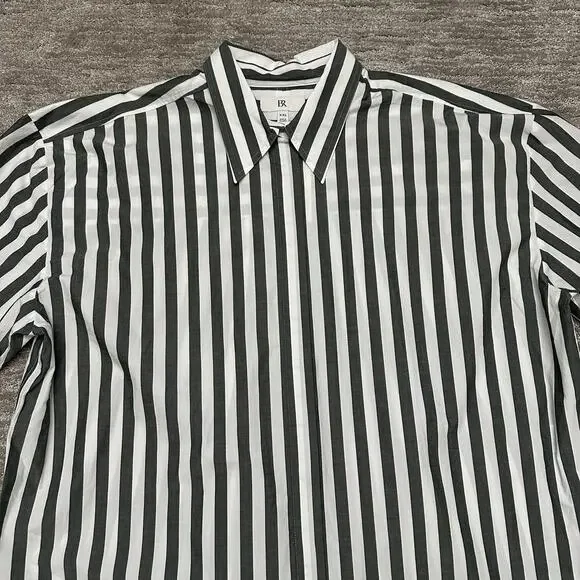 Banana Republic Shirt Womens XXL Gray White Striped Oversized Long Sleeve - Picture 3 of 13
